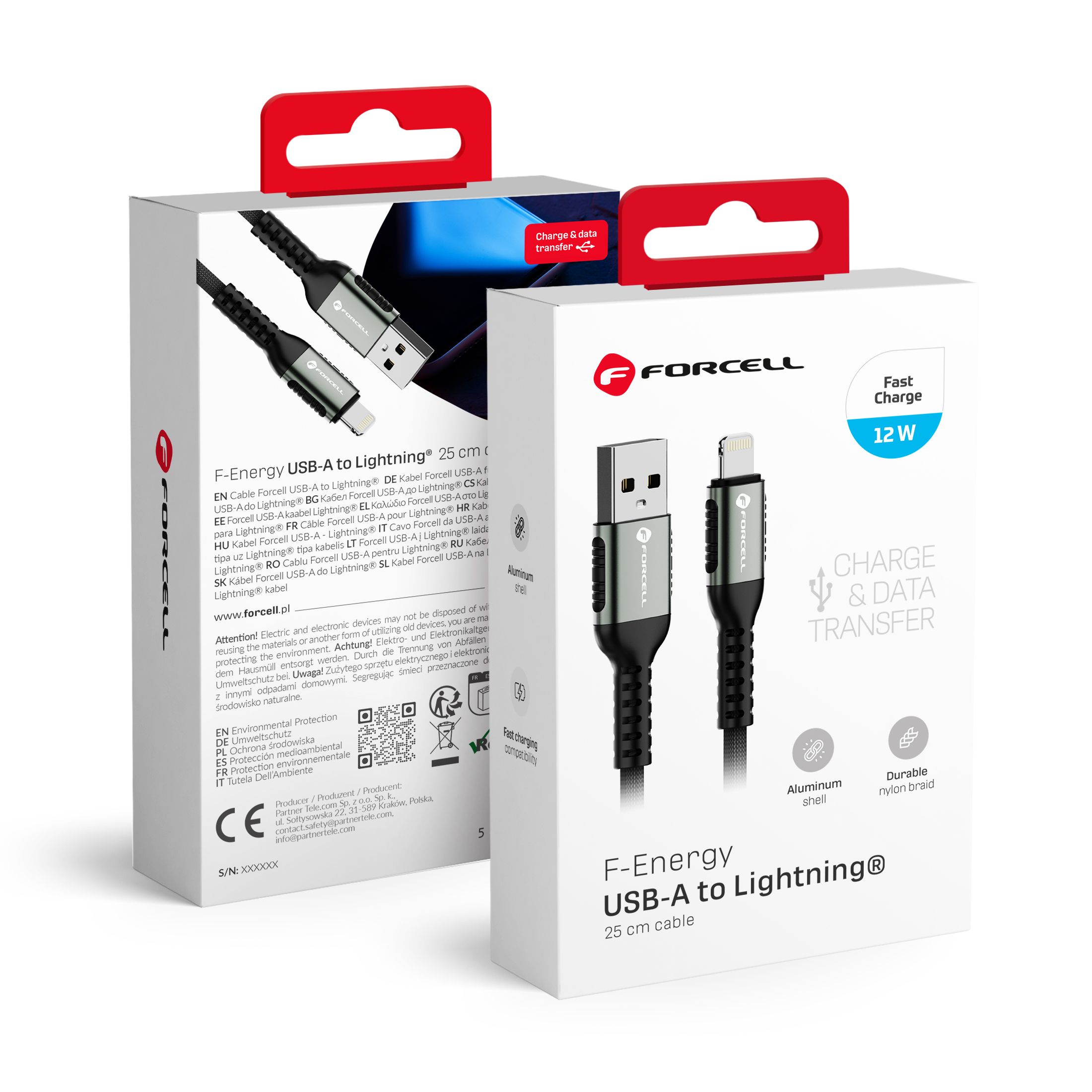 FORCELL F-ENERGY C257 kabelis USB A į Lightning 2,4A 12W Cafule 0,25 m juodas