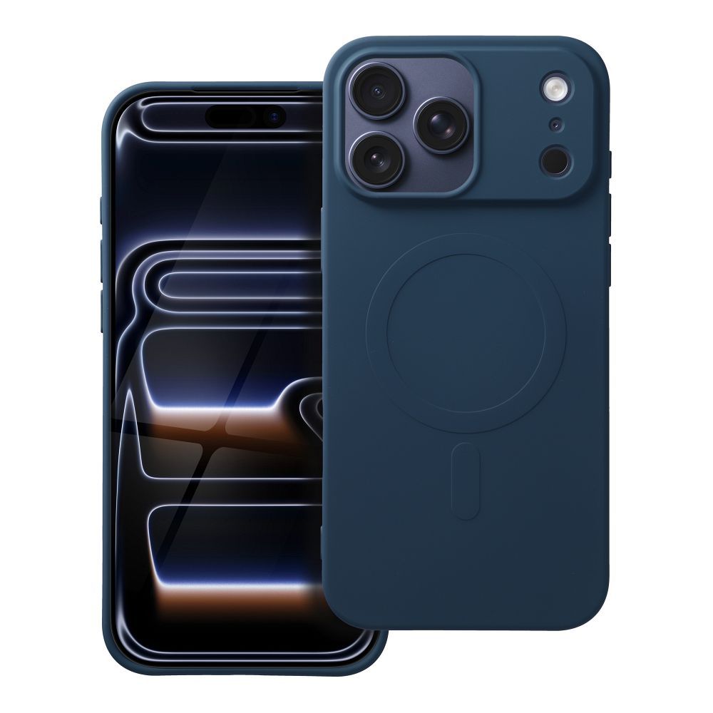 Silikoninis Magnetinis (didelė anga) dėklas telefonui, suderinamas su MagSafe, skirtas IPHONE 17 Pro Max, mėlynas