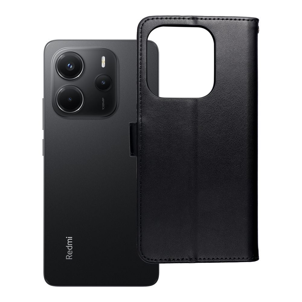 MEZZO knygos tipo dėklas telefonui XIAOMI Redmi Note 14 4G (GLOBAL - 164,84mm x 78,15mm x 8,16mm) su meškiuku, juodas