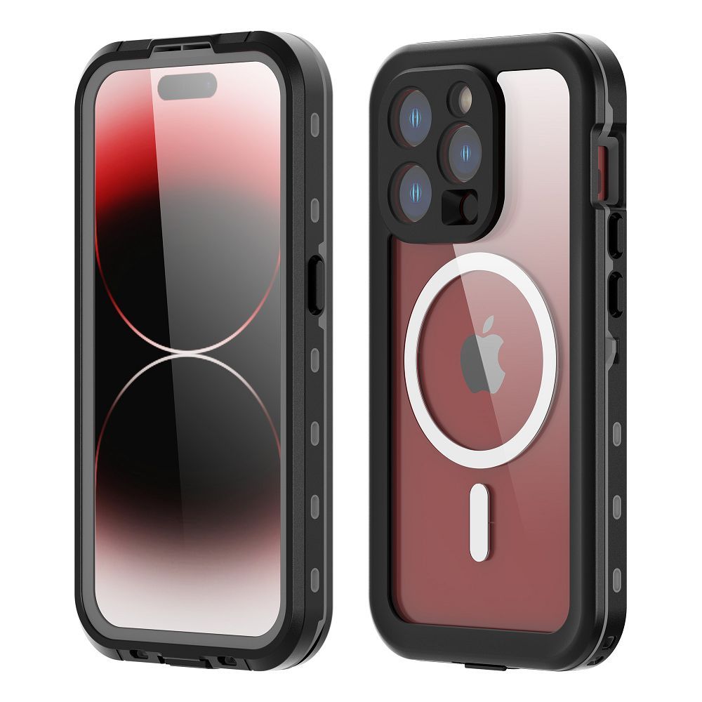 Dėklas atsparus vandeniui SHELLBOX DOT IPHONE 15 PRO - juodas (m)