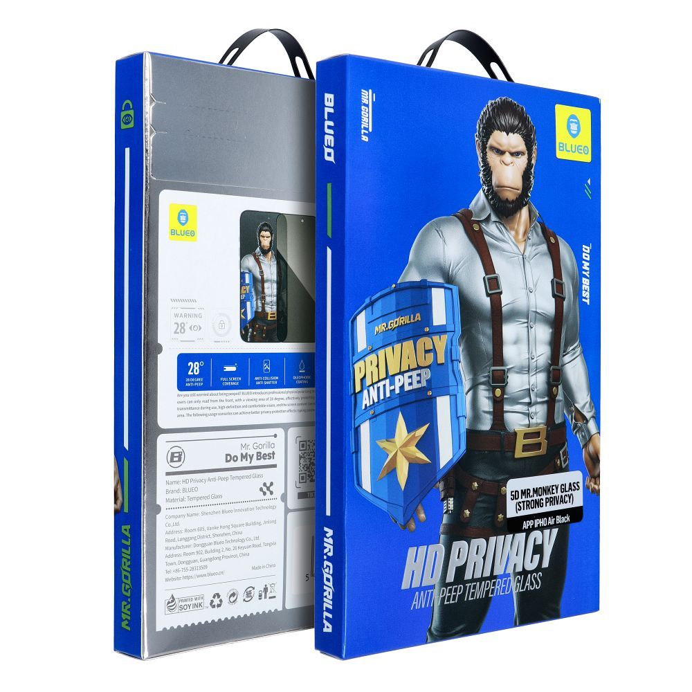 Apsauginis stiklas 5D Mr. Monkey Glass - Apple iPhone 17 Air juodas (Stiprus privatumas)