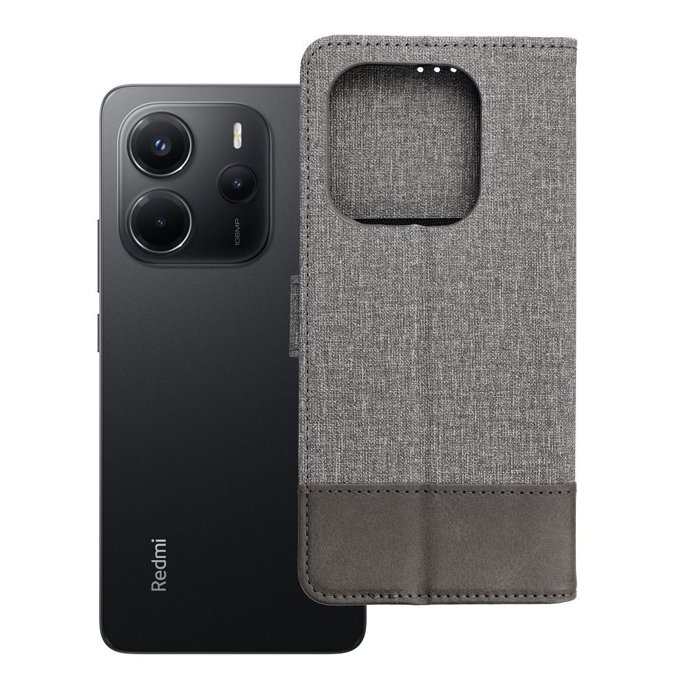 GOMMA knygos tipo dėklas telefonui Xiaomi Redmi Note 14 4G (GLOBAL - 164,84mm x 78,15mm x 8,16mm) pilkas