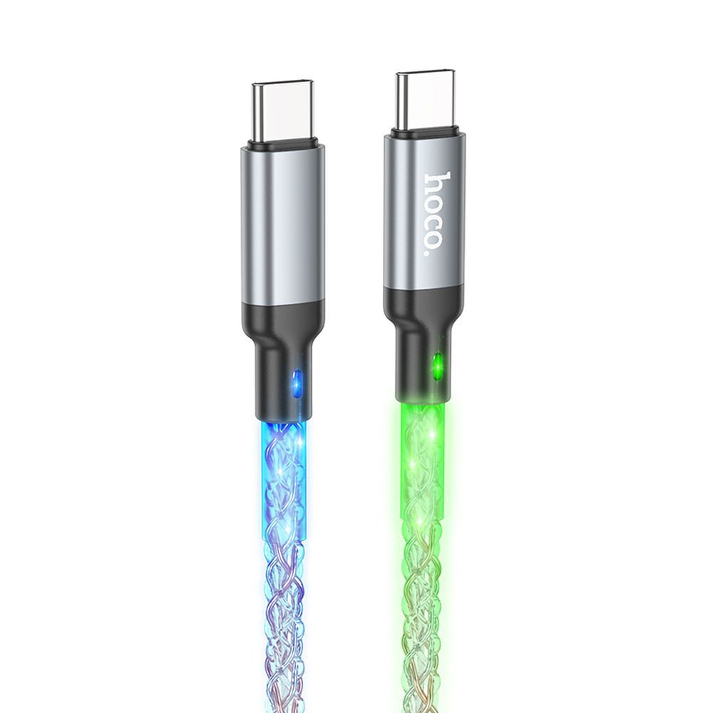 Kabelis USB C į USB C Hoco 3A 60W LED 1 m X112 pilkas