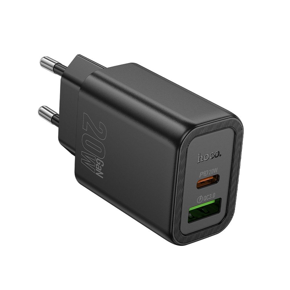 Įkroviklis Hoco N61 (1xUSB-C;1xUSB 20W) juodas