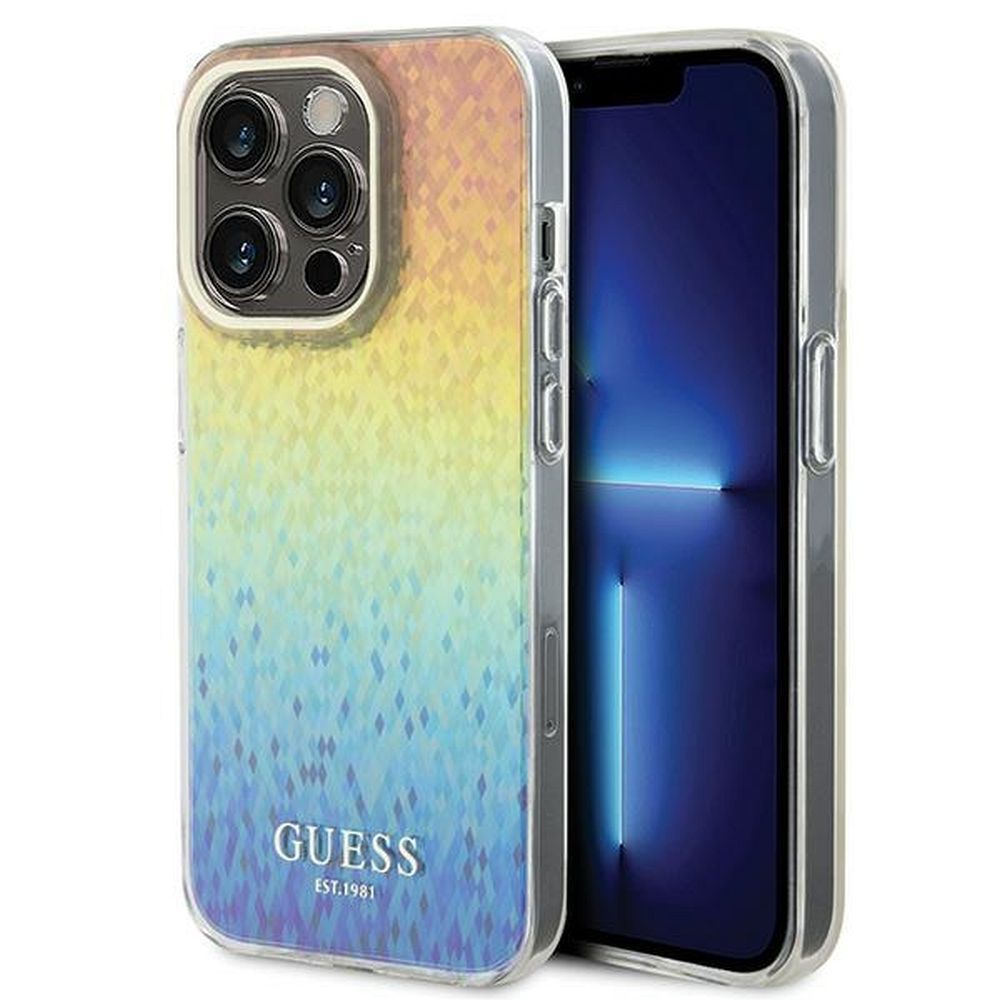 Guess IML Faceted Mirror Disco Iridescent dėklas telefonui iPhone 14 Pro - įvairiaspalvis