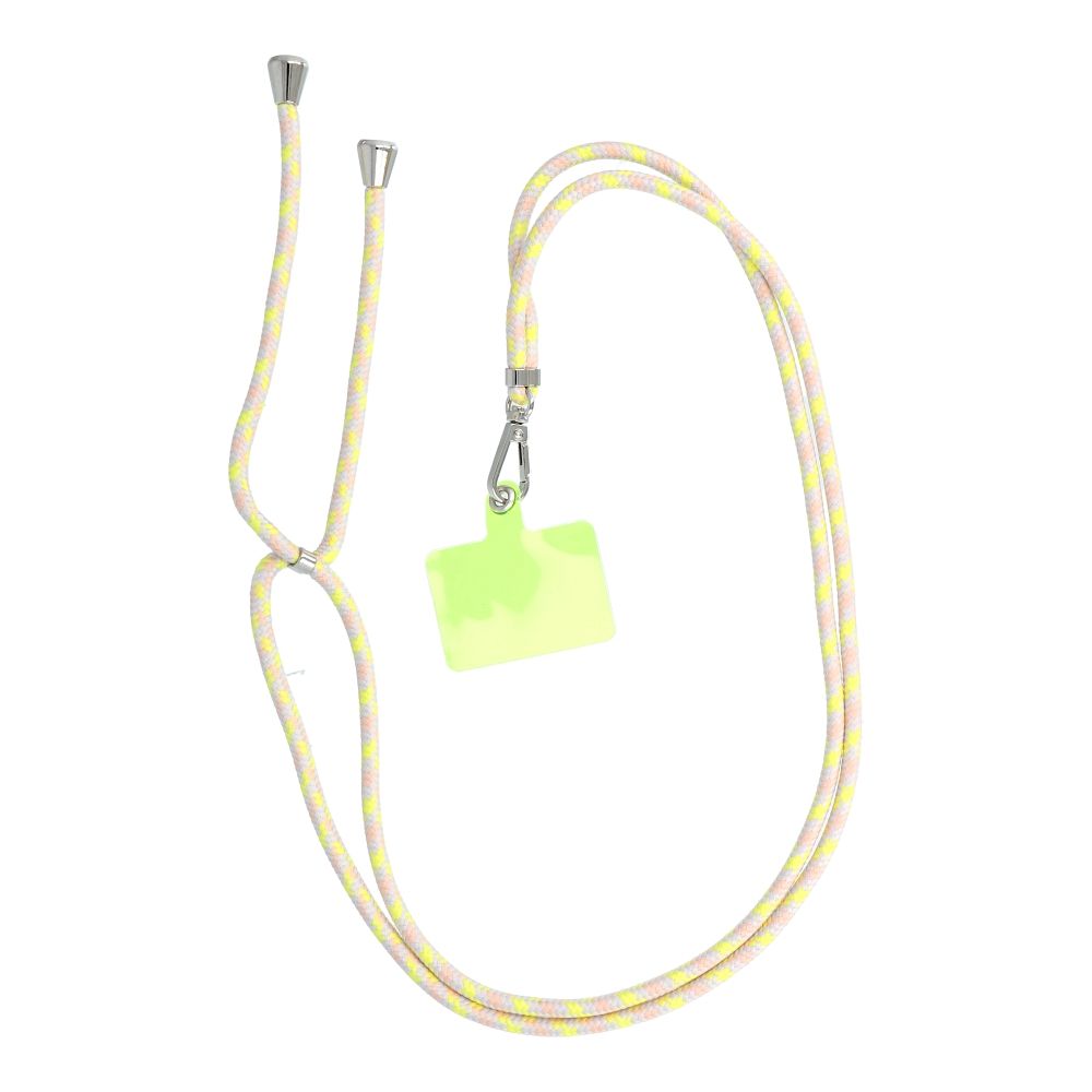 SWING (6mm) telefono dirželis, telefono pakabukas su reguliuojamu ilgiu / virvelės ilgis 165 cm (maks. 82,5 cm kilpoje) / ant peties arba kaklo – pilkas–geltonas
