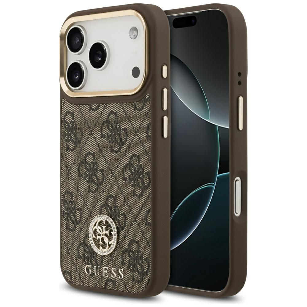 Guess 4G Strass Logo magnetinis dėklas telefonui iPhone 17 Pro - rudas