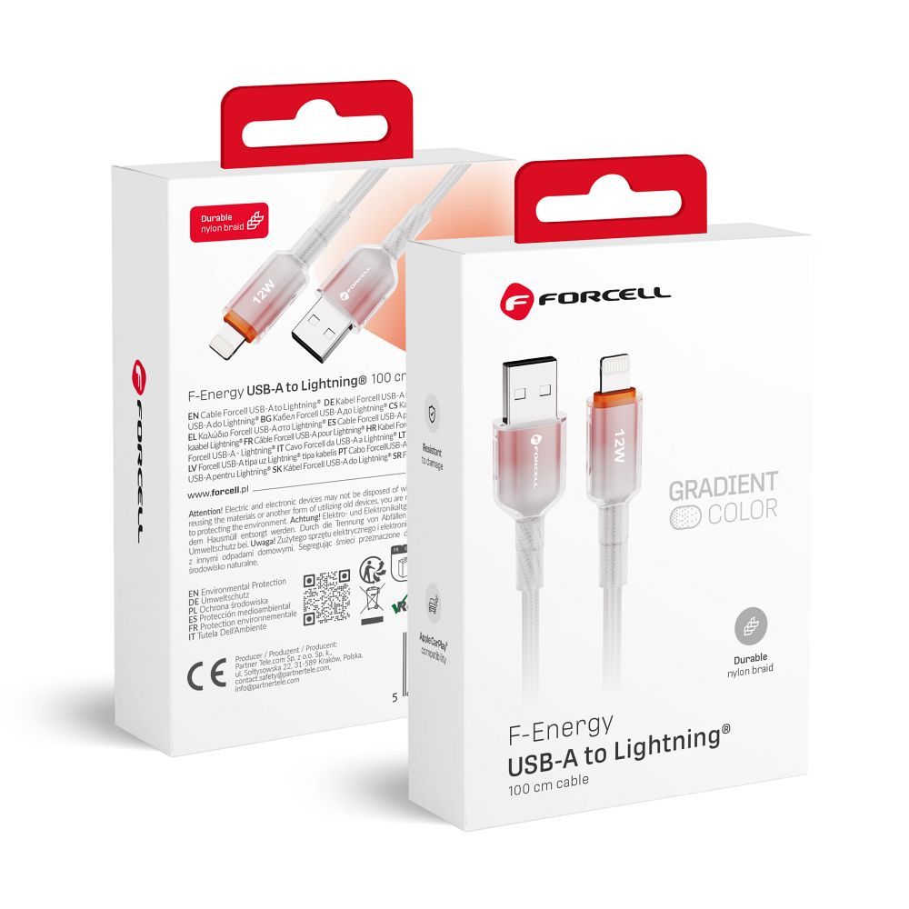 Cable USB A to Lightning Forcell F-Energy 2,4A 12W Gradient 1 m C353 white