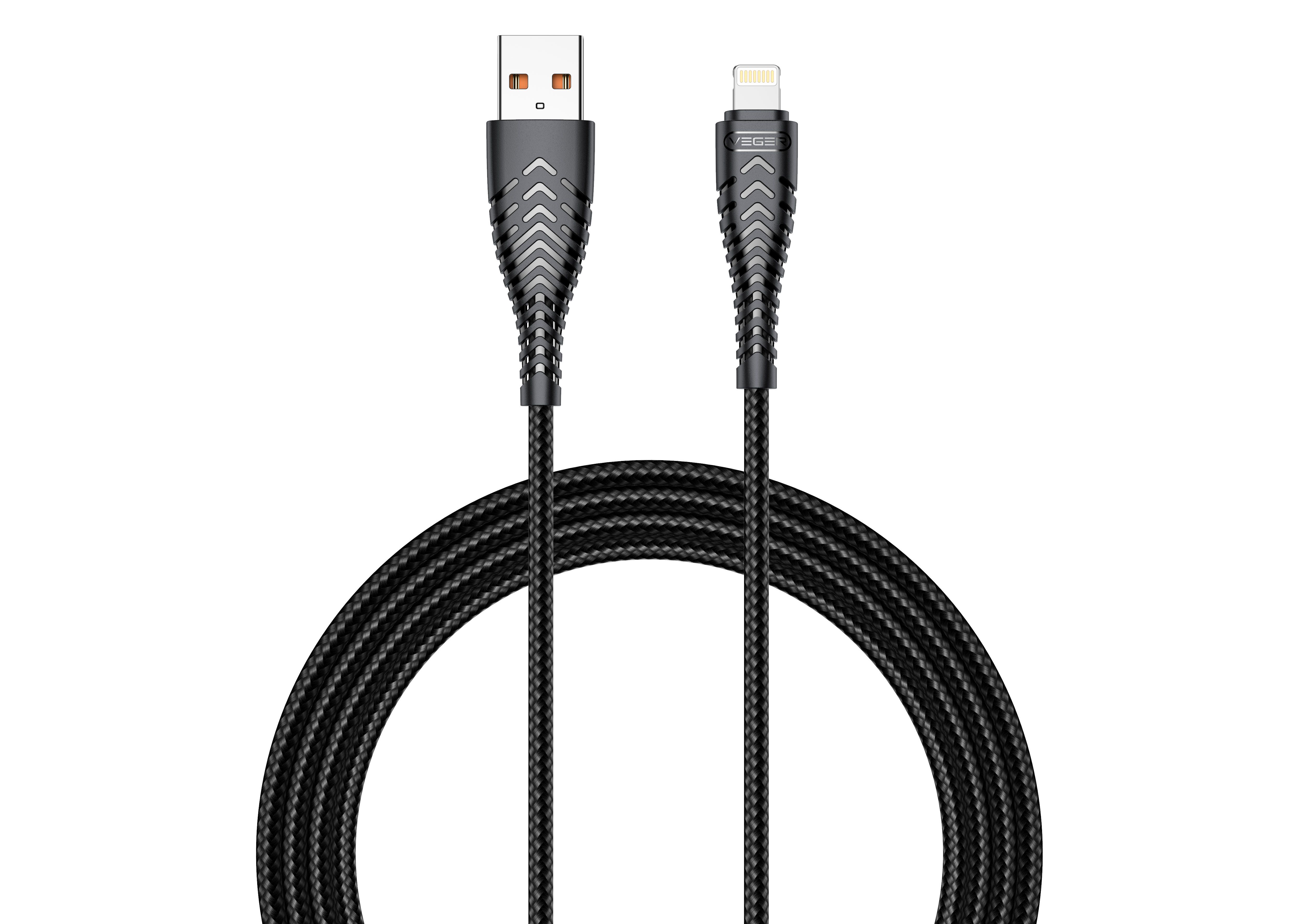 VEGER kabelis USB A į Lightning 2,4A V105 1,2 m juodas