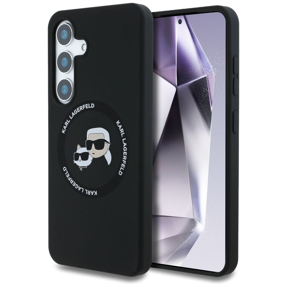 Karl Lagerfeld silikoninis dėklas telefonui Double Heads ir Circle MagSafe Samsung Galaxy S25 juodas