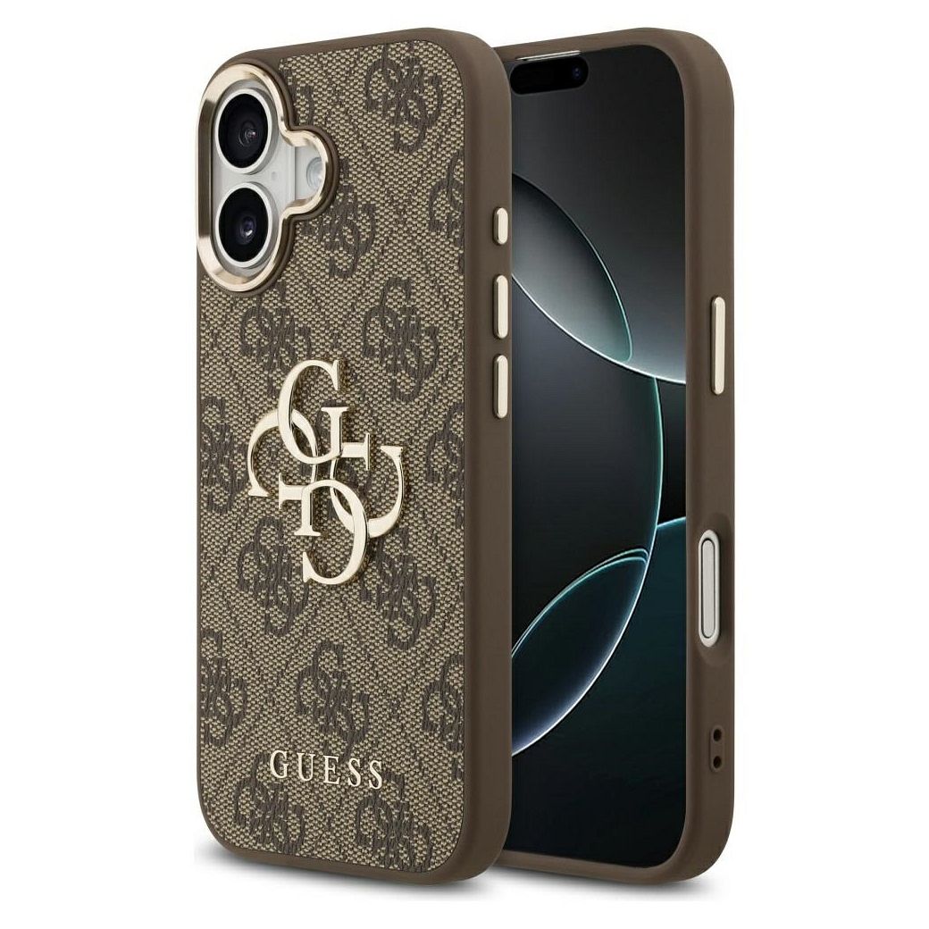 Guess 4G Big 4G Classic Logo dėklas telefonui, skirtas iPhone 17 – rudos ir auksinės spalvos