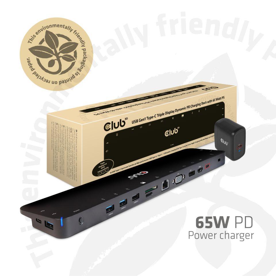 Club3D CSV-1564W65 prijungimo stotelė USB-C 65W