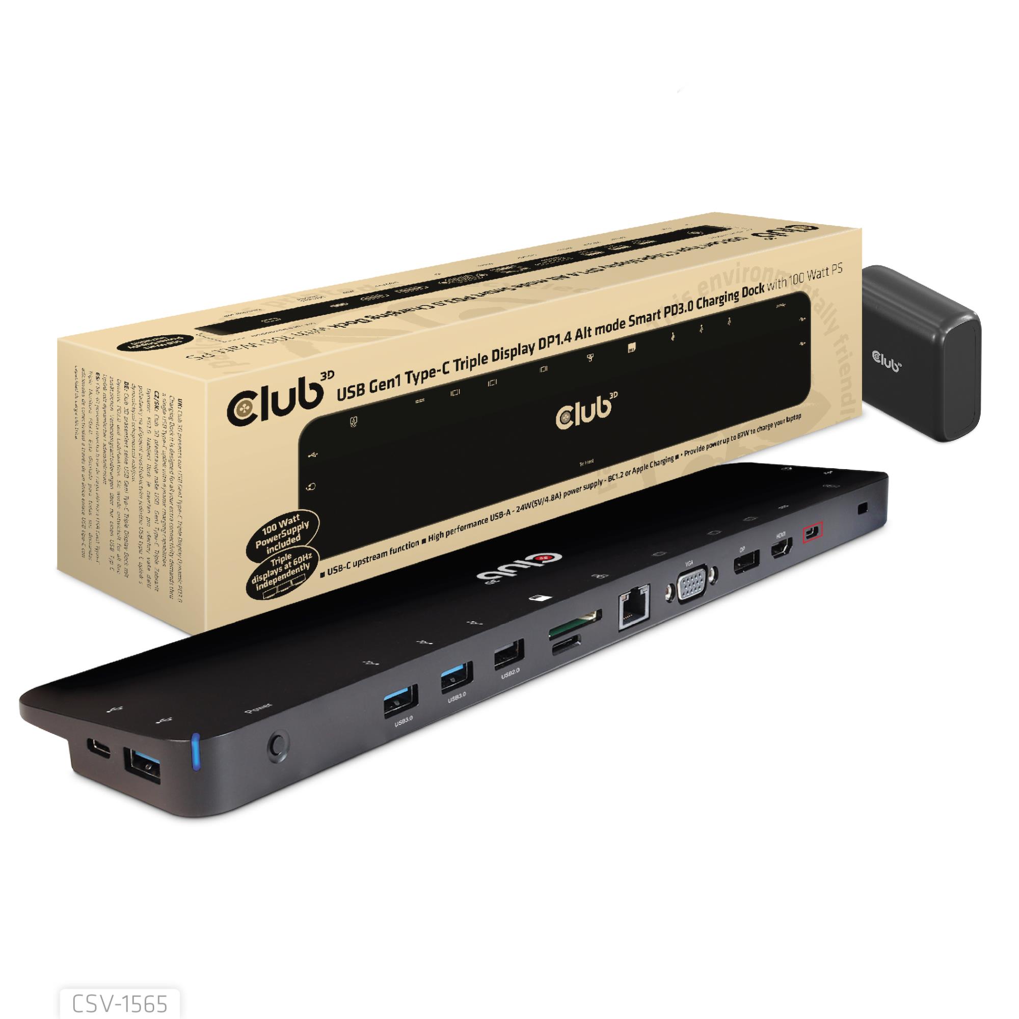 Club3D nešiojamo kompiuterio doko stotis USB-C 100W CSV-1565