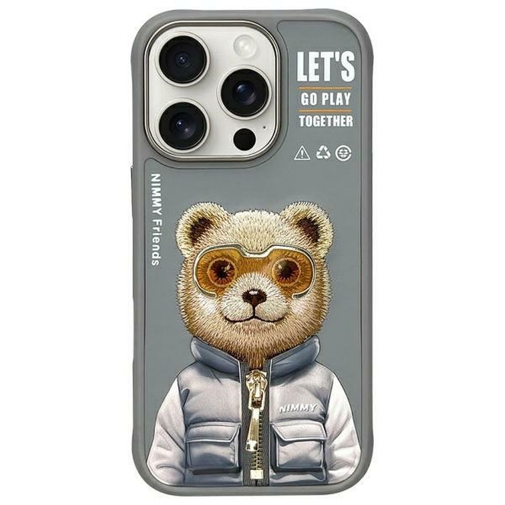 Nimmy Cool&Cute 2.0 Meškos dėklas telefonui iPhone 16 Pro - pilkas