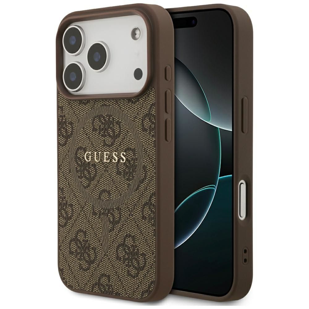 GUESS dėklas telefonui (m) IPHONE 17 Pro suderinamas su MagSafe PU 4G Ring Classic Logo - rudas