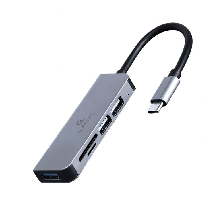 Gembird USB-C šakotuvas 3 prievadai su kortelių skaitytuvu