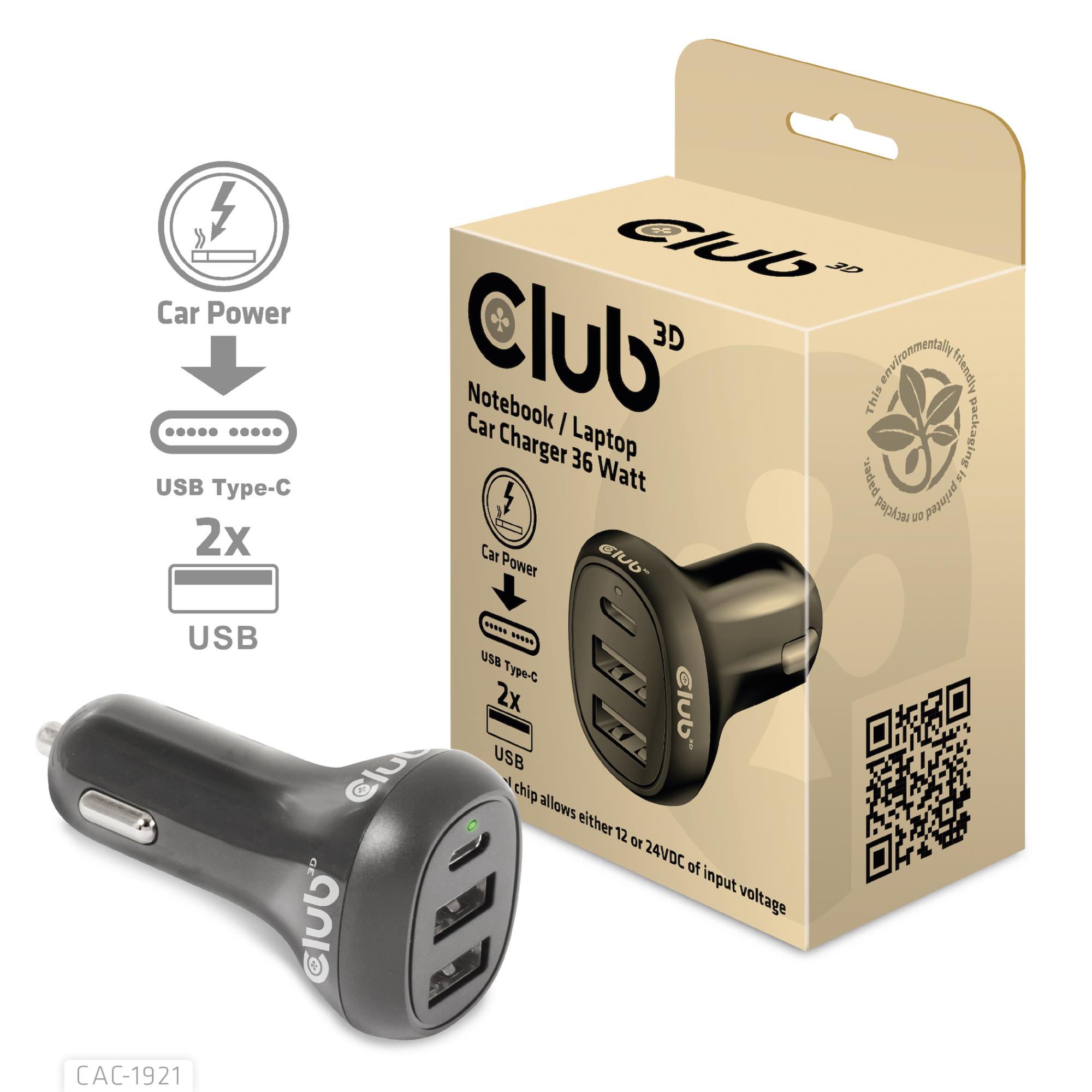 Nešiojamo kompiuterio automobilinis įkroviklis 36W CAC-1921 Club3D