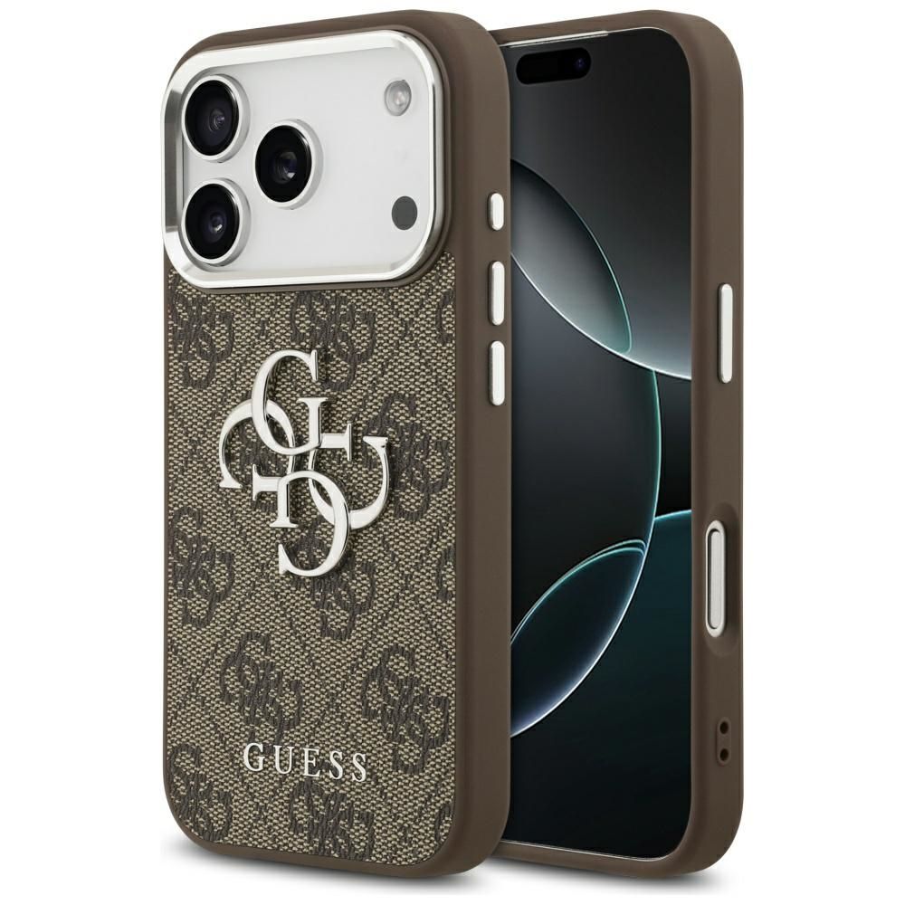 Guess 4G Big 4G Classic Logo dėklas telefonui iPhone 17 Pro - rudas - sidabrinis