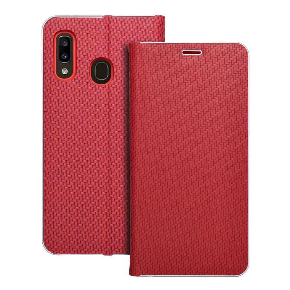 Dėklas telefonui LUNA Book Carbon skirtas SAMSUNG A20e raudonas