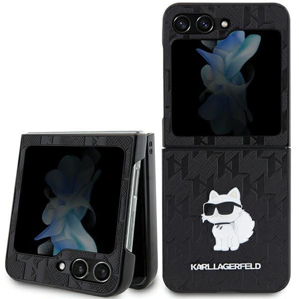 Karl Lagerfeld Saffiano Monogram Choupette Pin dėklas telefonui Samsung Galaxy Z Flip 5 - juoda