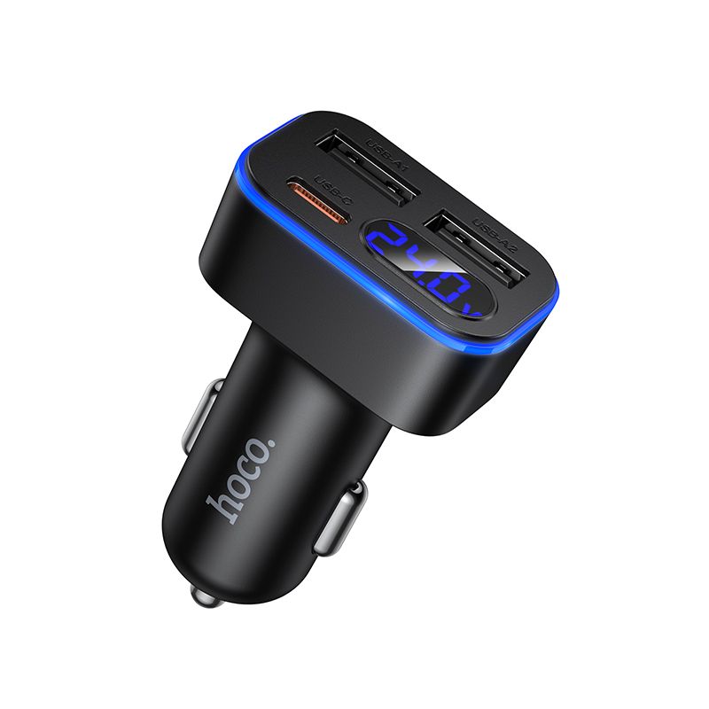 Įkroviklis automobilinis Hoco Z63A 42W (2xUSB 1xUSB-C LCD) juodas