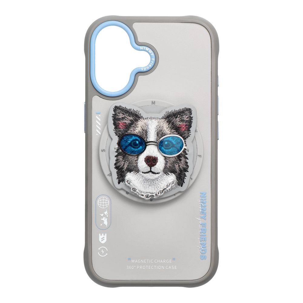 NIMMY dėklas GLASSES COOL DOG suderinamas su MagSafe IPHONE 17 pilkas