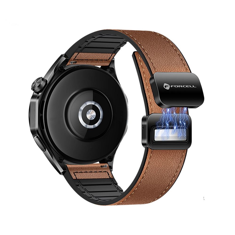 FORCELL F-DESIGN FS20 magnetinis ekologiškos odos dirželis SAMSUNG laikrodžiui 20 mm rudas spalvos