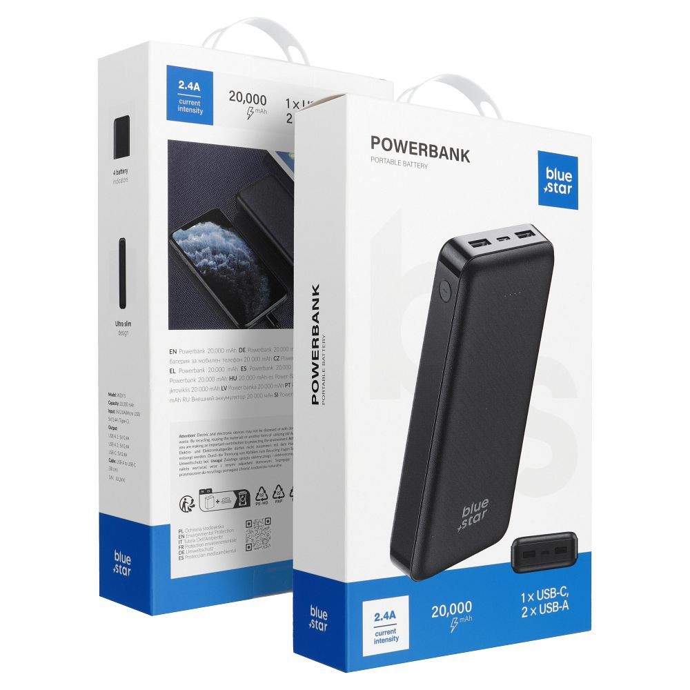 Išorinė baterija Blue Star 20000 mAh 2.1A W2015 juoda