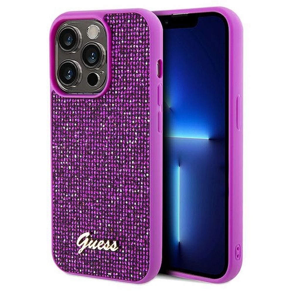 Guess Disco Metal Script dėklas telefonui iPhone 14 Pro Max – fuksijos