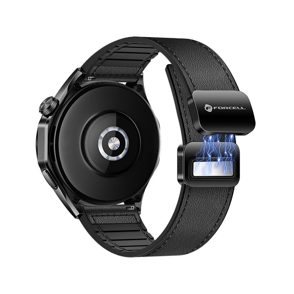 FORCELL F-DESIGN FS20 magnetinis ekologiškos odos dirželis SAMSUNG laikrodžiui 20 mm juodas