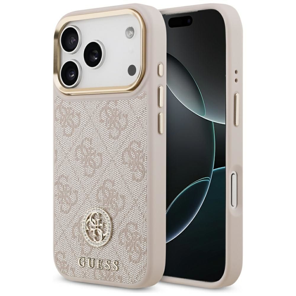 Guess 4G Strass Logo magnetinis dėklas telefonui iPhone 17 Pro - rožinis