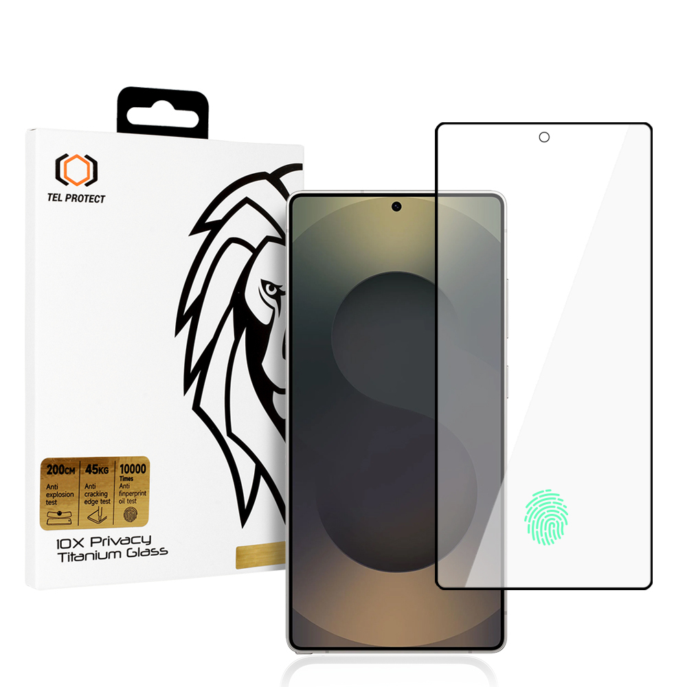 Apsauginis stiklas Tel Protect 10X Privacy Titanium skirtas Samsung Galaxy S25 Ultra (su piršto atpažinimu)