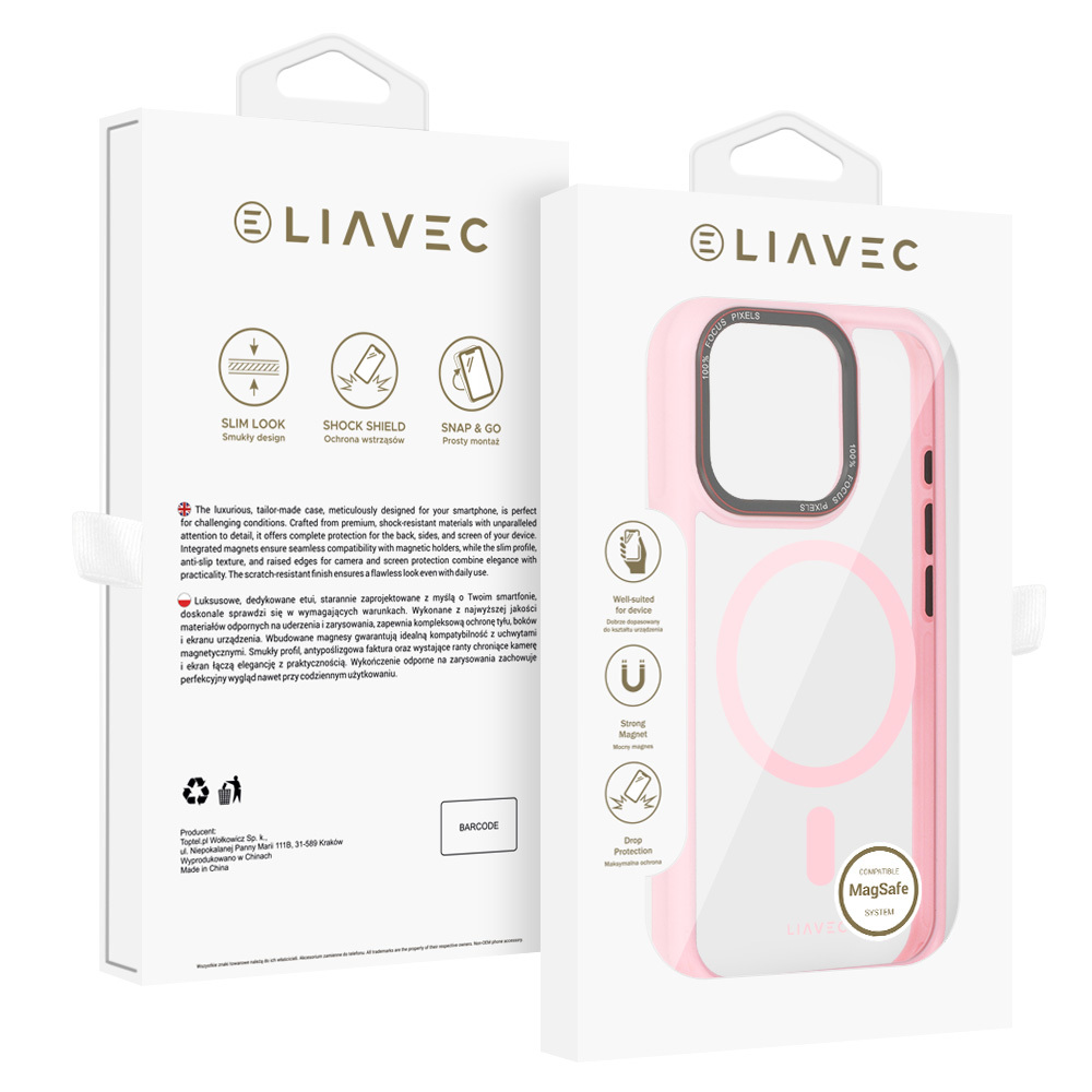 Liavec Hybrid Magsafe Skaidrus dėklas telefonui Iphone 16 Pro šviesiai rožinis