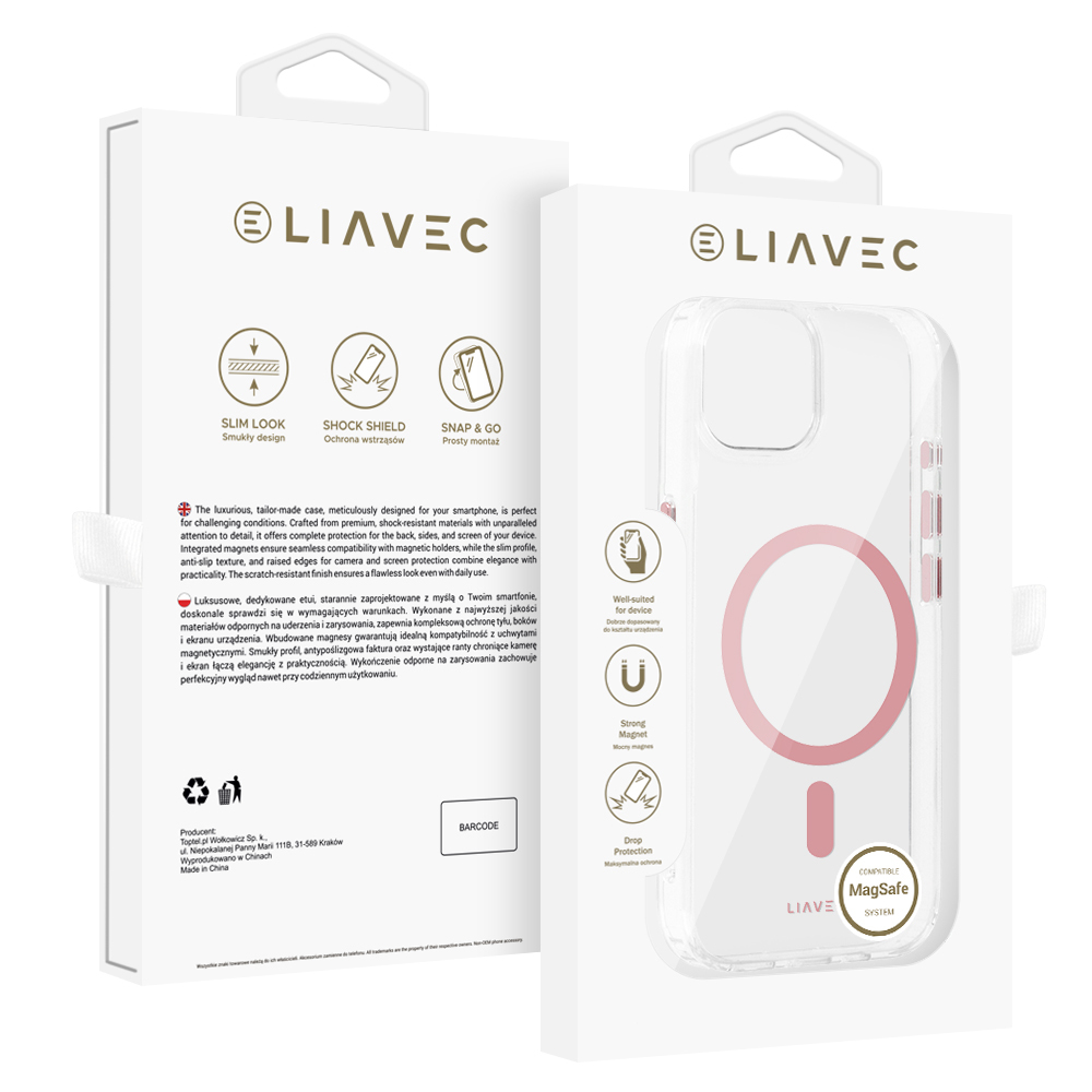 Dėklas telefonui (m) Liavec Glossy Magsafe Clear Case Iphone 13/14 - rožinis