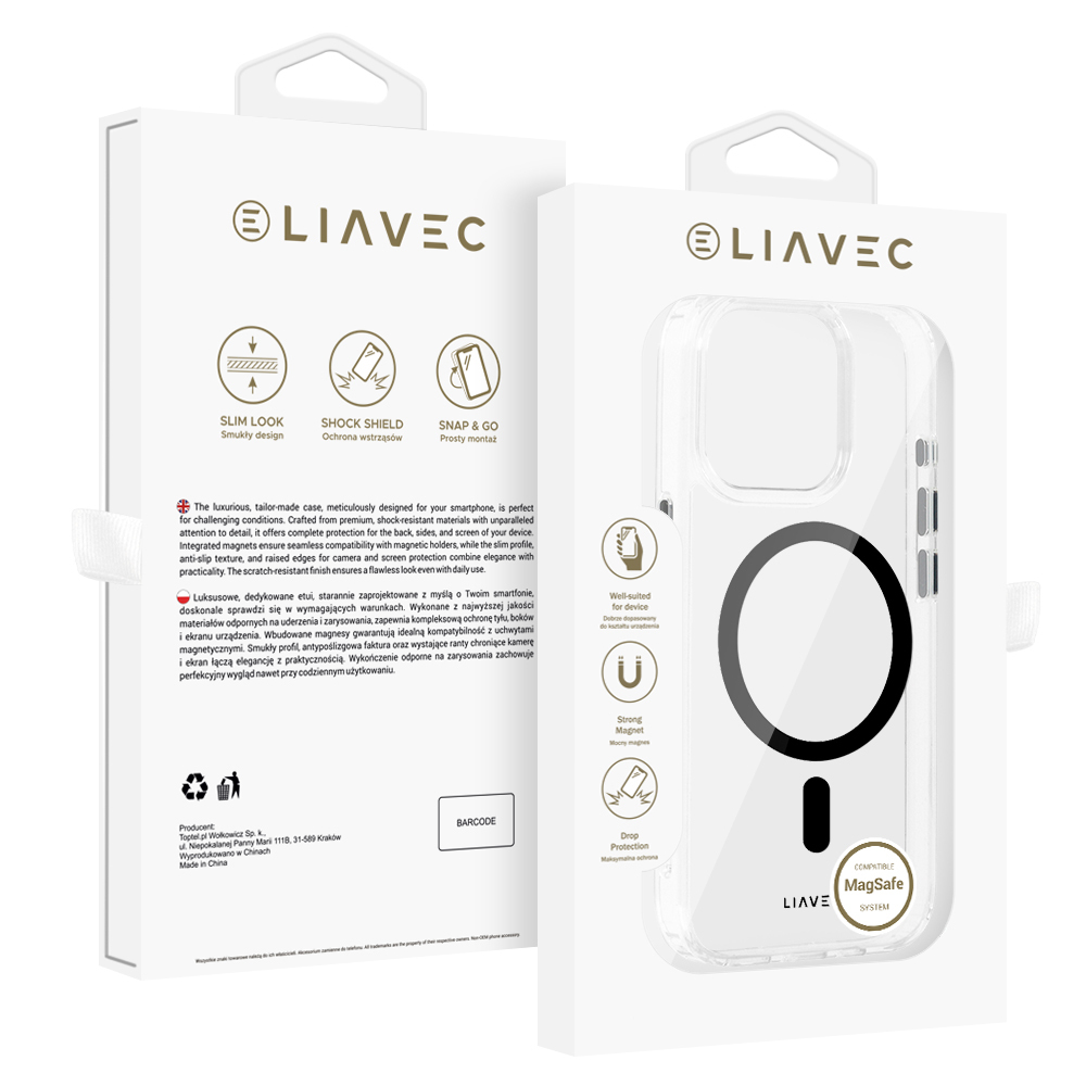 Liavec Blizgus Magnetinis Skaidrus dėklas telefonui Iphone 13 Pro juoda