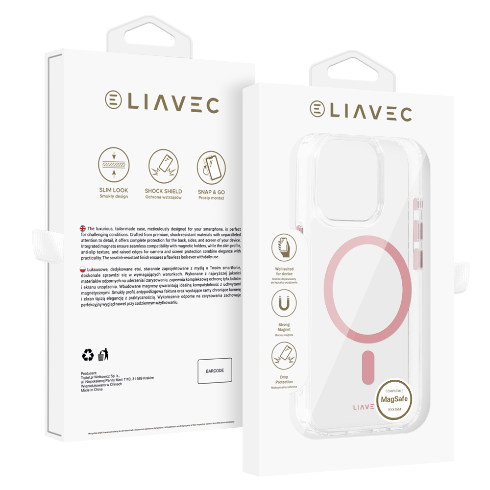 Liavec Blizgus Magnetinis Skaidrus dėklas telefonui Iphone 16 Pro rožinė