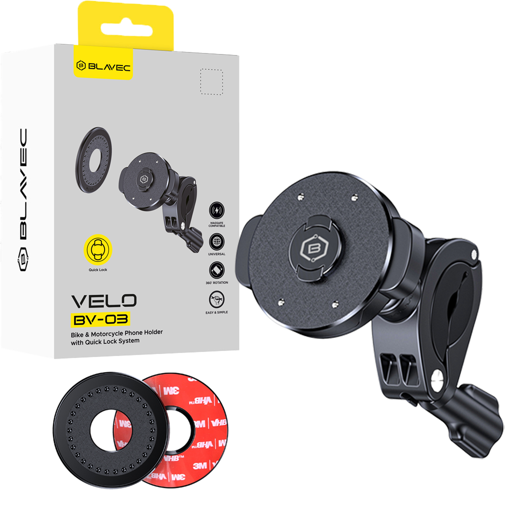 Blavec dviračio laikiklis BV-03 Velo Quick Lock Magsafe vairui (BV03-QLMHB) juodas