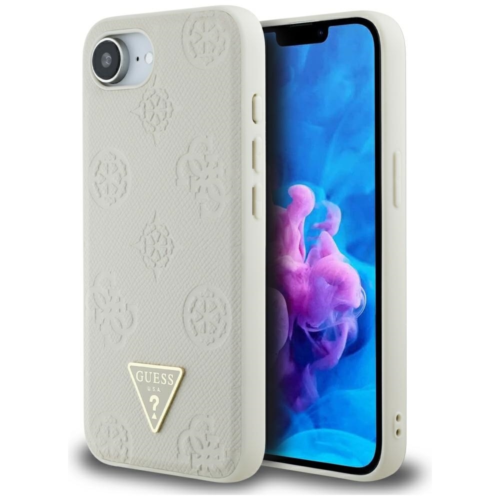 Guess Grained Hot Stamp Peony Triangle Logo Magnetinis dėklas telefonui iPhone 16e - smėlio