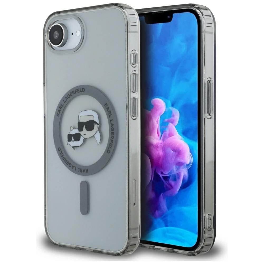 Karl Lagerfeld IML metalinis Karl & Choupette galvų Magnetinis dėklas telefonui iPhone 16e - juodas