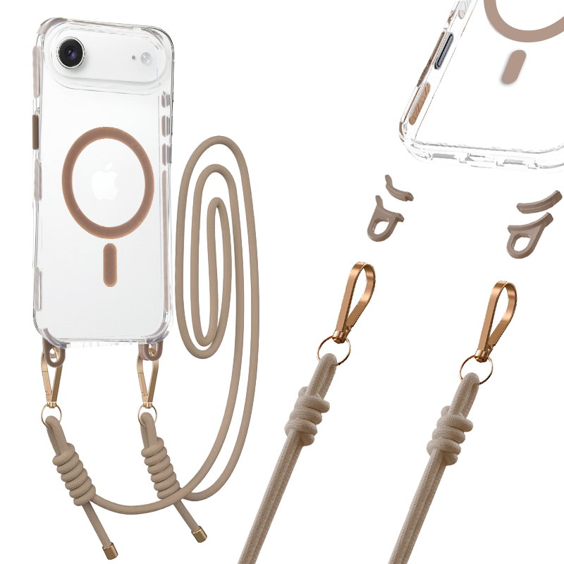 Tel Protect su dirželiu auksinis skaidrus dėklas Iphone 17 Air auksinis