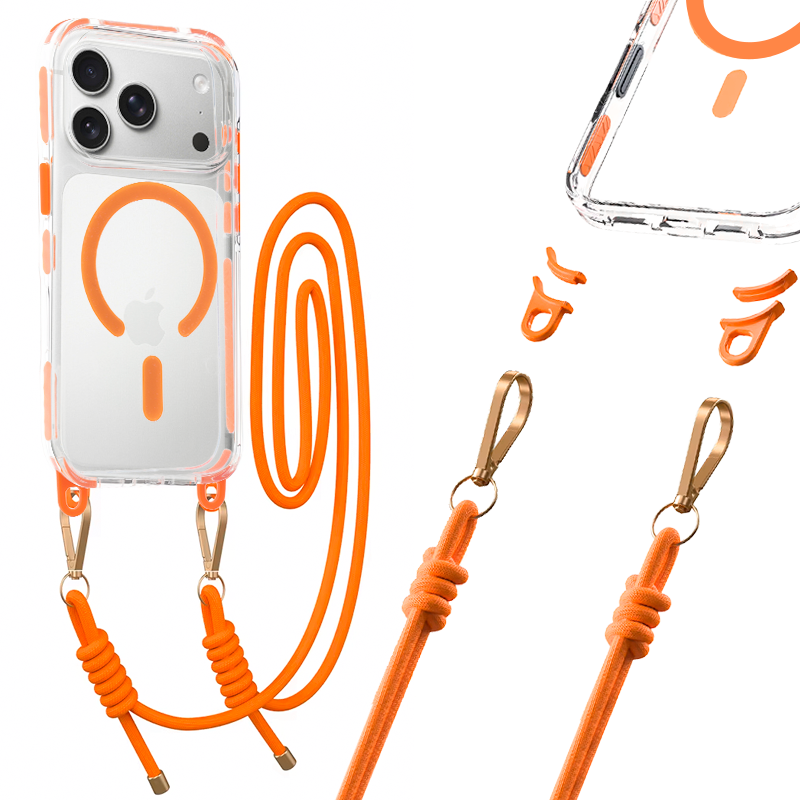 Tel Protect su dirželiu oranžus skaidrus dėklas Iphone 17 Pro oranžus