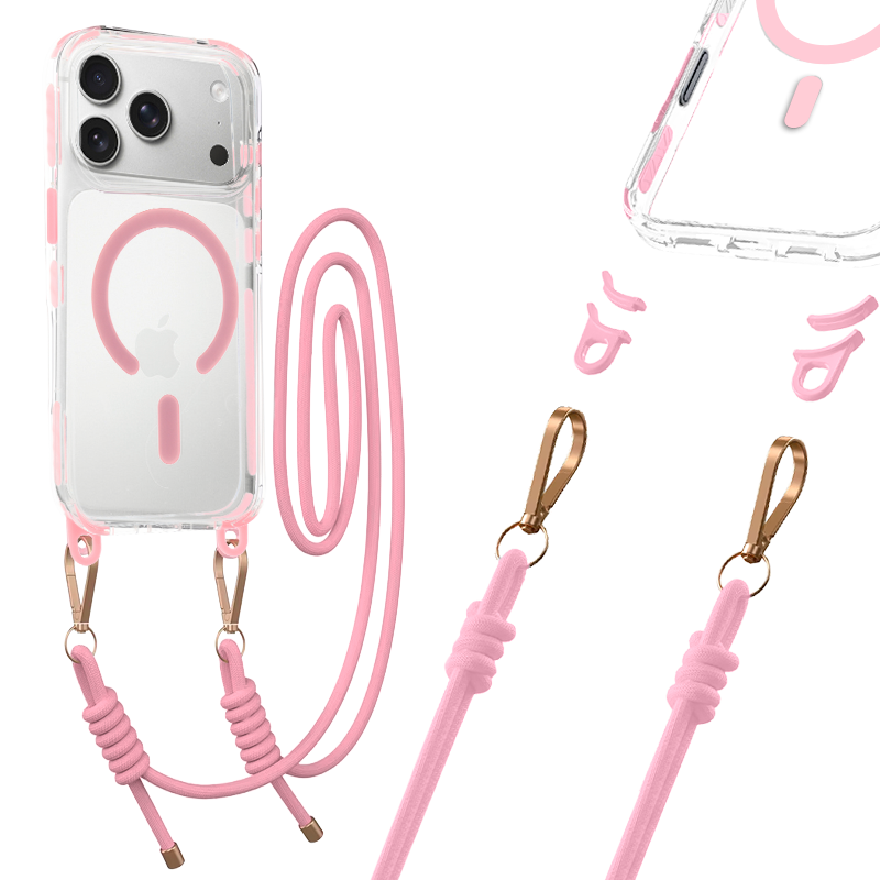 Tel Protect su dirželiu rožinis skaidrus dėklas Iphone 17 Pro rožinis