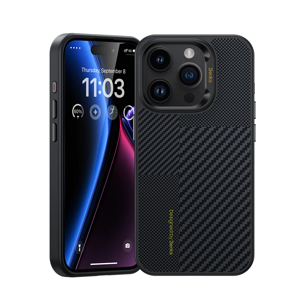 Montage Magnetinis Armor Pro Kevlar dėklas su metalo rėmu 600D+1500D (MA62) iPhone 15 Pro Max juodas (m)