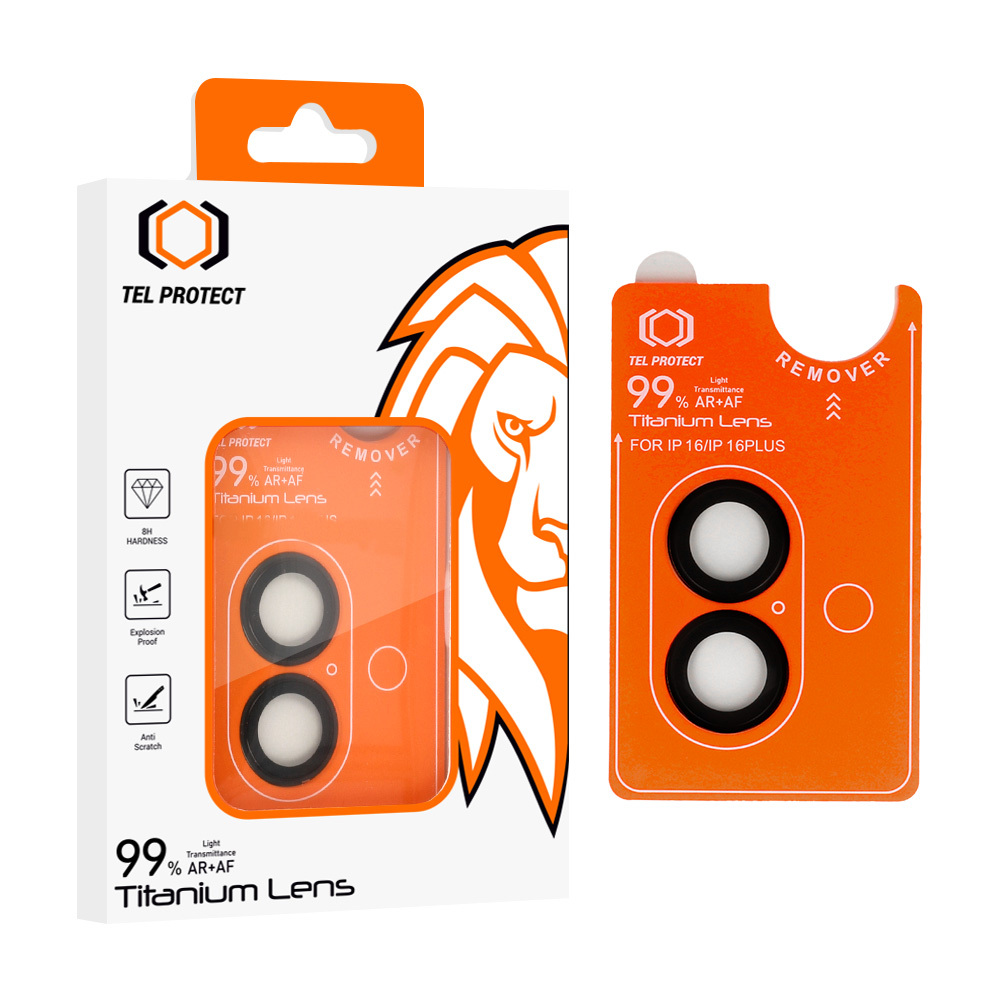 Apsauginis stiklas Tel Protect Titanium Lens 99% AR kamerai Iphone 17 juoda (2 lęšiai)