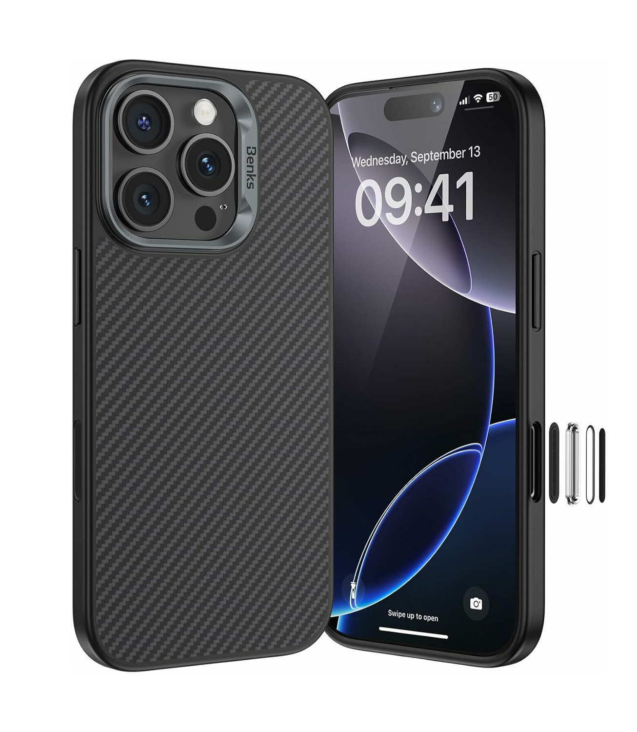 Benks Magnetinis Armor Pro Kevlar dėklas su metalo rėmu 600D (AD66) Iphone 16 Pro Max juodas ( Kamera valdymo mygtukas )
