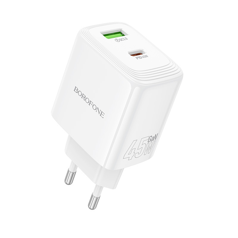 Borofone sieninis įkroviklis BN30 Cargador GaN - USB + Type C - QC 3.0 PD 45W baltas