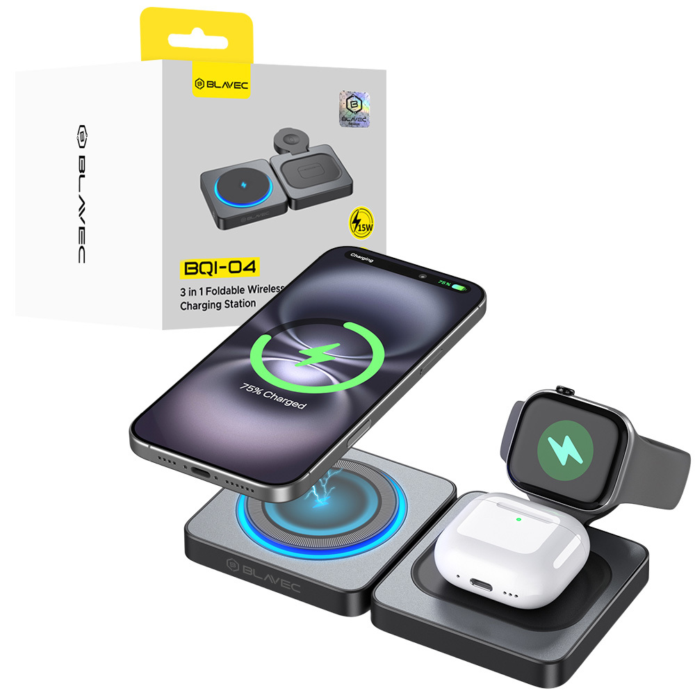 Blavec BQI-04 Qi 15W магнитное MagSafe 3 в 1 UniCharge индукционное зарядное устройство (BQI04-QIMB) чёрный