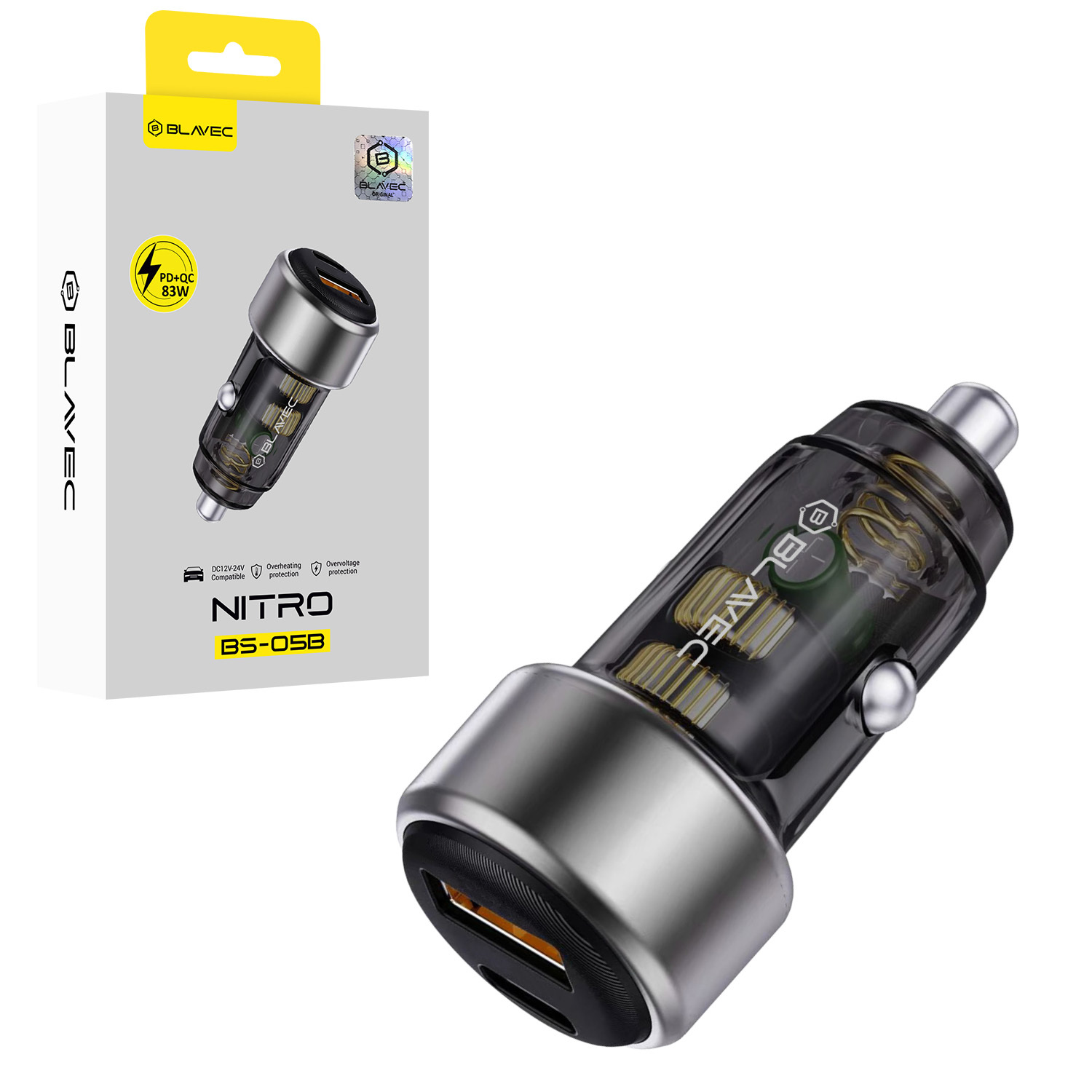 Blavec Car charger BS-05B Nitro - USB + Type C - QC 3.0 18W PD 65W (CCBS05BN-UCB) black