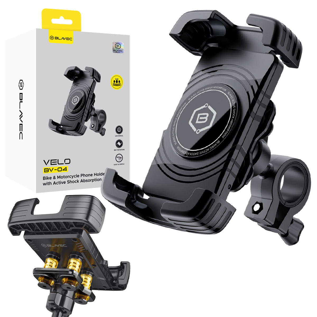 Blavec Uchwyt Rowerowy BV-04 Velo prie vairo su aktyvia amortizacija (BV04-SAHB), juoda