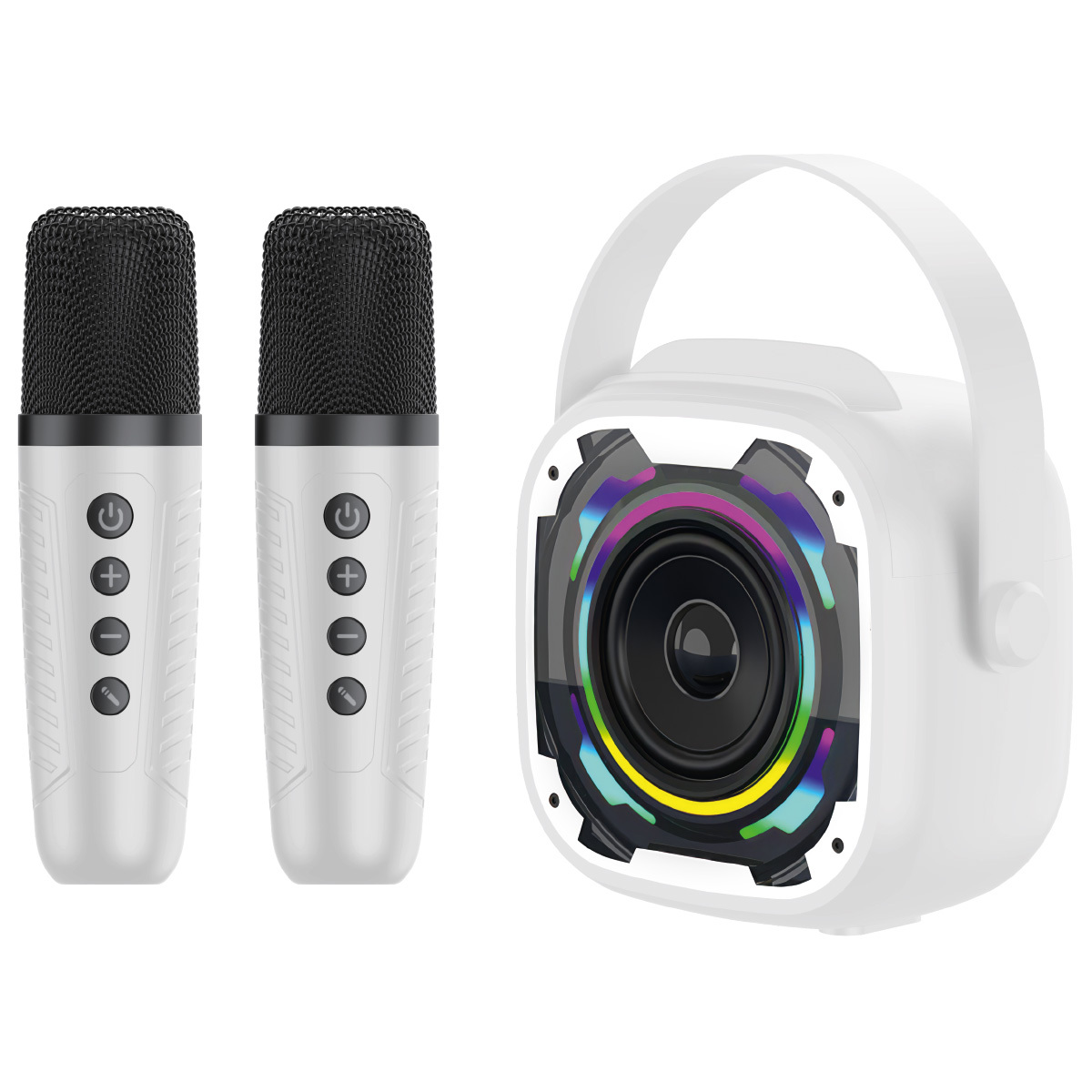 Blavec nešiojamas Bluetooth garsiakalbis WS-08 Karaoke Idol 8W su 2 mikrofonais baltas